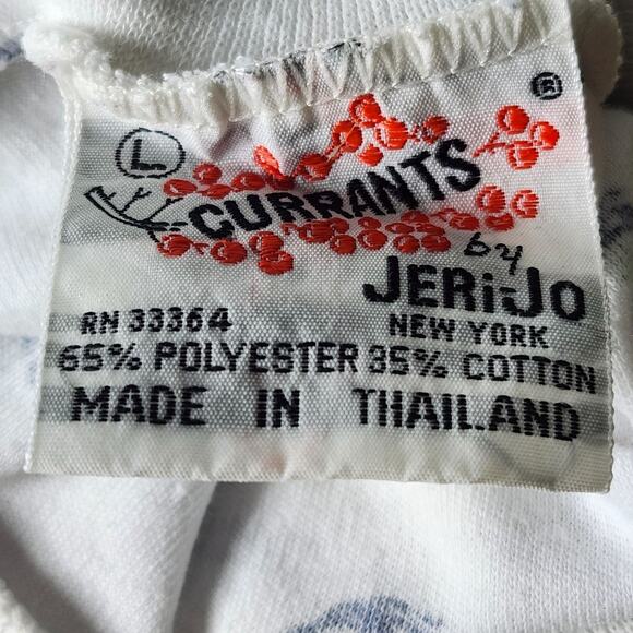 Womens Vintage Currants By Jeri Jo Turtleneck Top Large White & Blue Whale Print - Picture 3 of 6